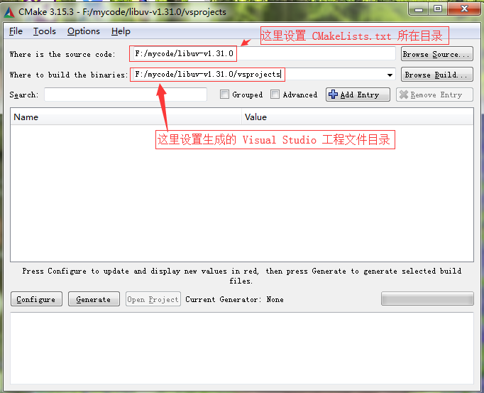 2.2.2 利用 cmake 工具生成 Visual Studio 工程文件（配图）